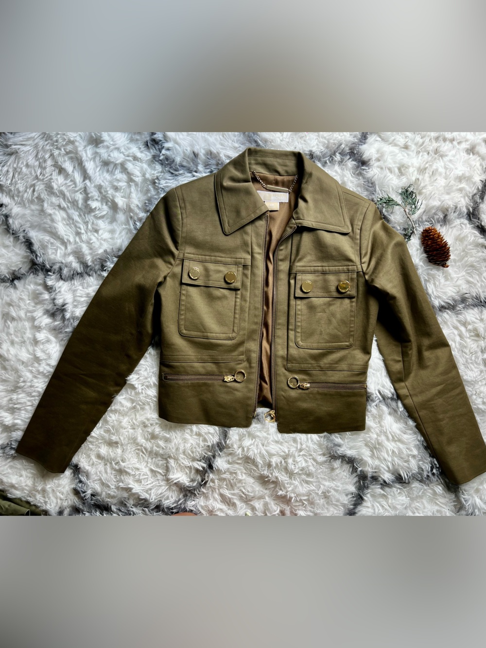 Michael Kors Olive Green Jacket with Gold Hardware